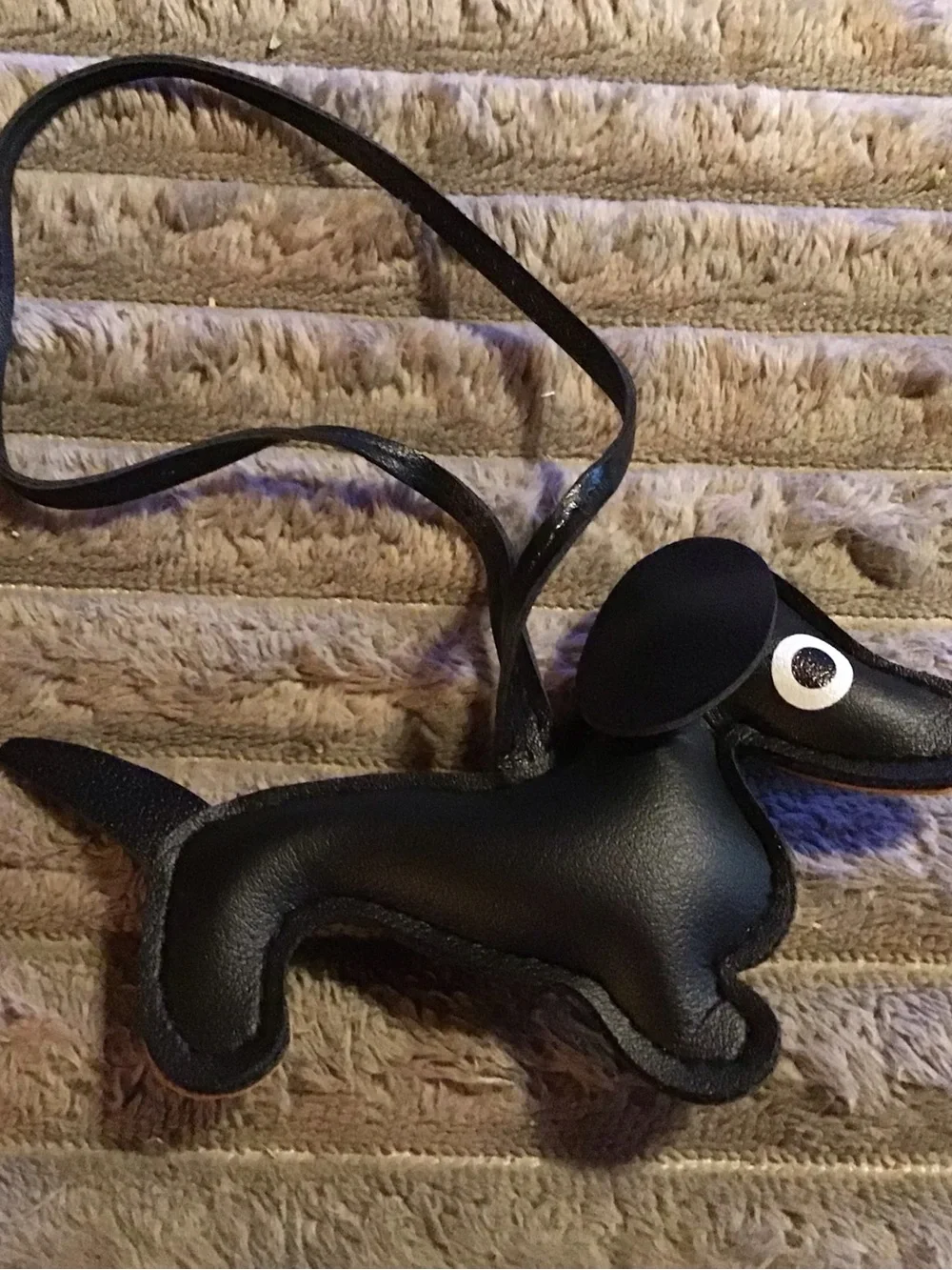 Black Dachshund leather bag charm with Orange Accents